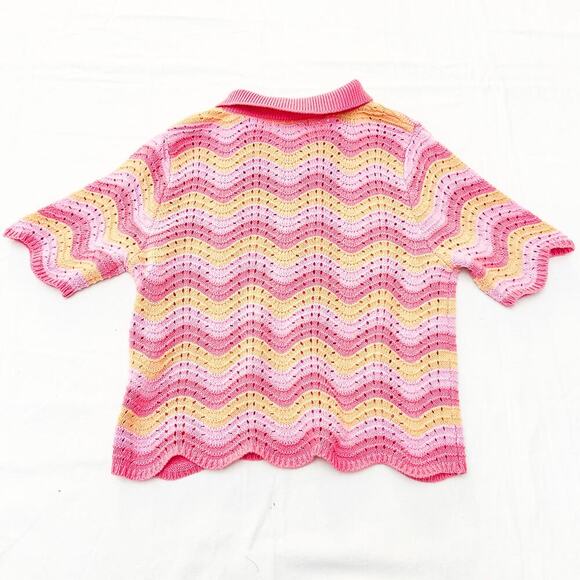 Sincerely Jules Crotcheted Short Sleeve Striped Cardigan Top Size Medium - Picture 4 of 5